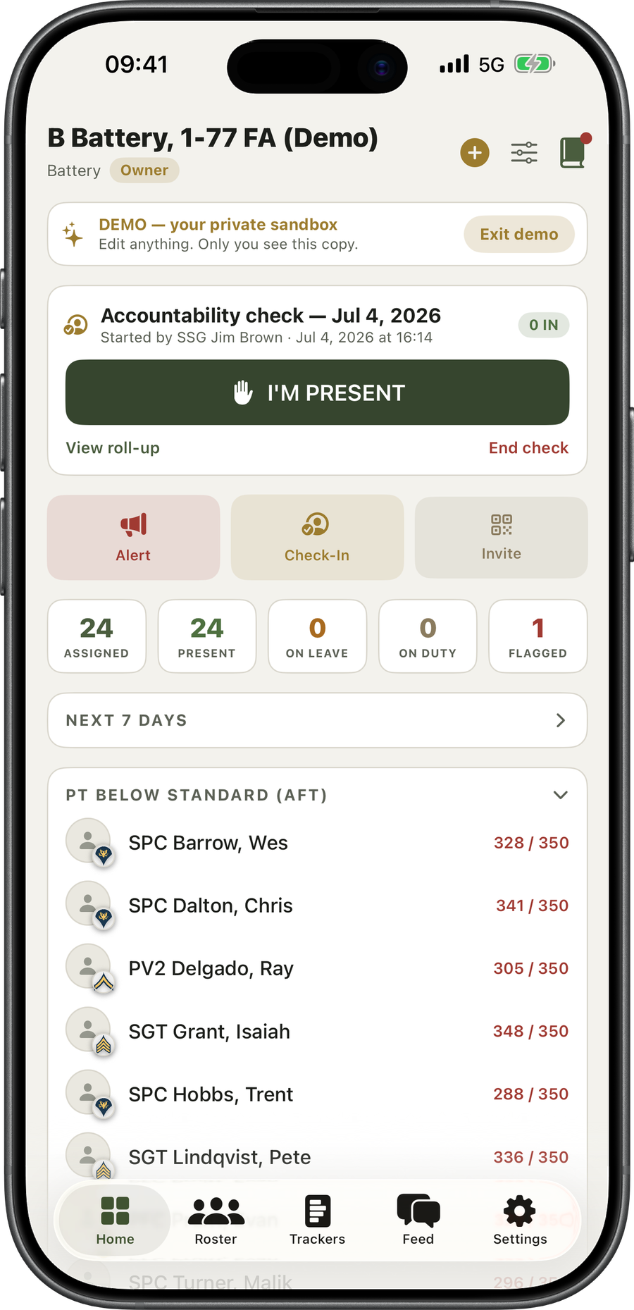 Leaders Book one-tap PERSTAT check-in