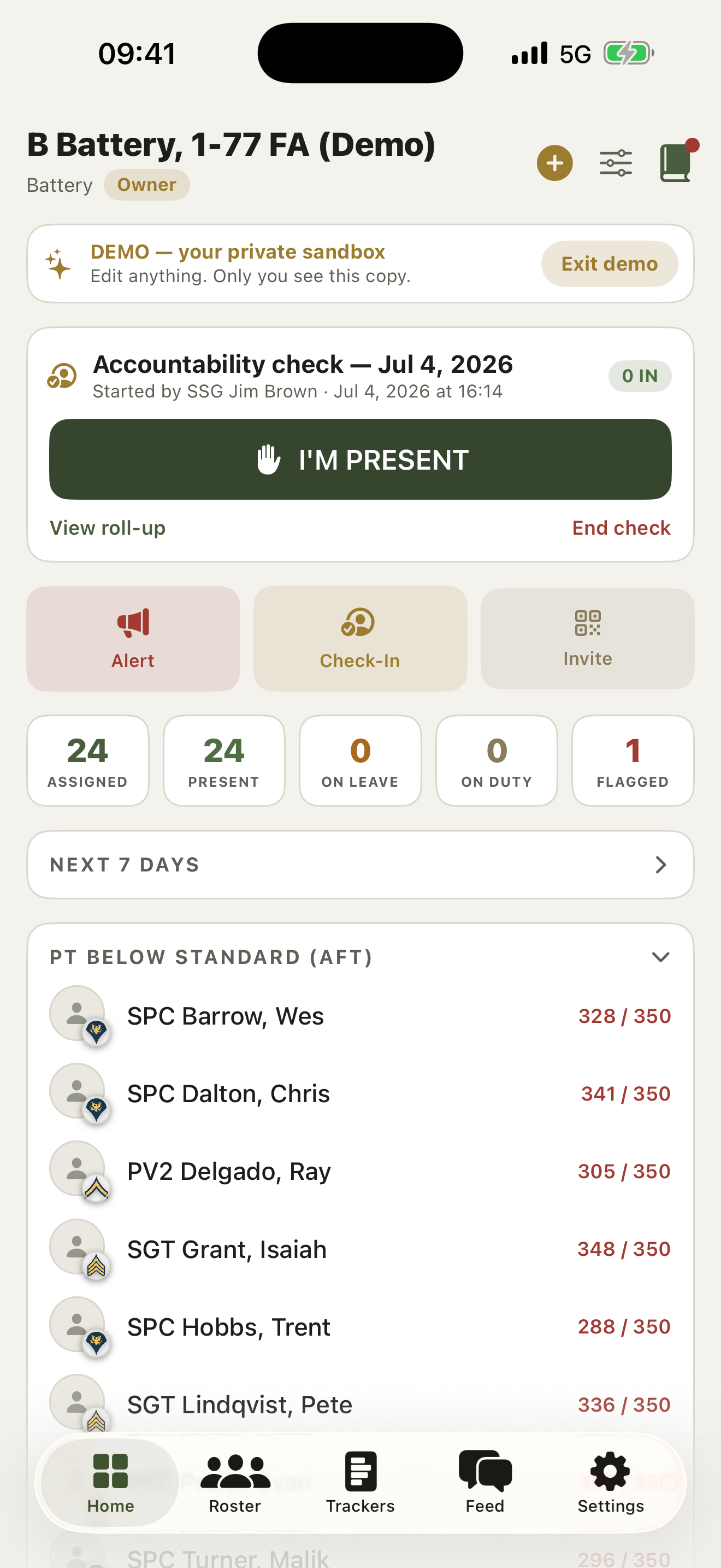 PERSTAT check-in with I'M PRESENT button