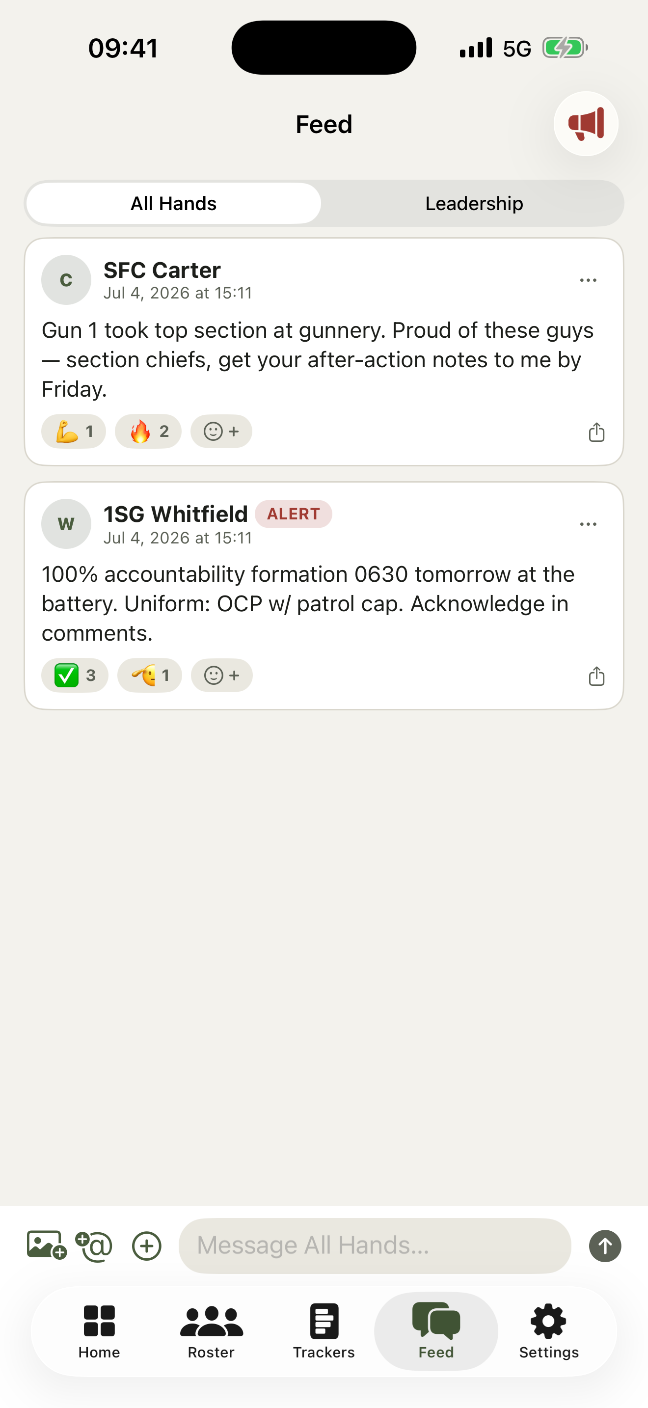 Unit feed with alert and reactions